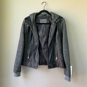 Black and Grey leather zip up hoodie